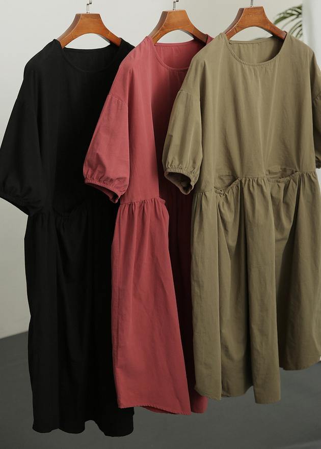 Modern Brown Red Loose Cotton Summer Dresses