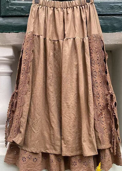 Modern Khaki Lace Patchwork Skirts Spring