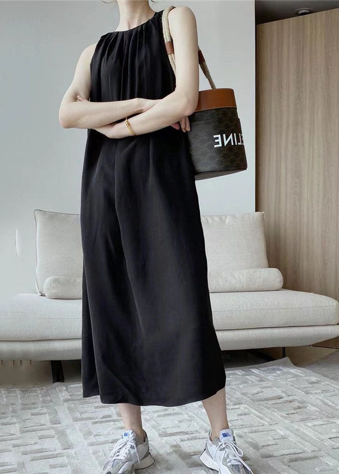 Modern Khaki O-neck Wrinkled Cotton a Line Holiday Dress Sleeveless