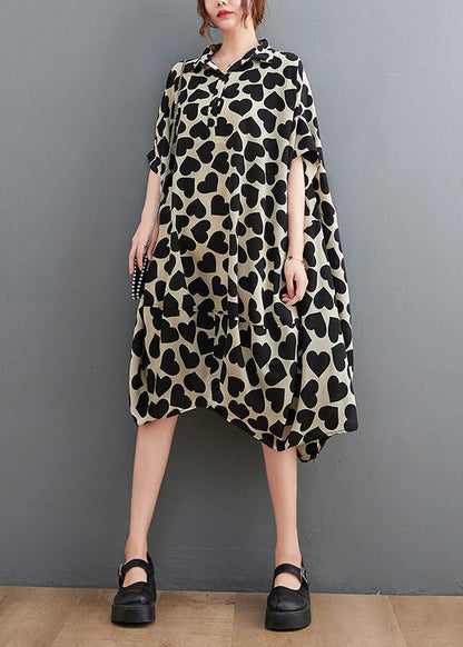 Modern Peter Pan Collar Love Print Long Dress Summer