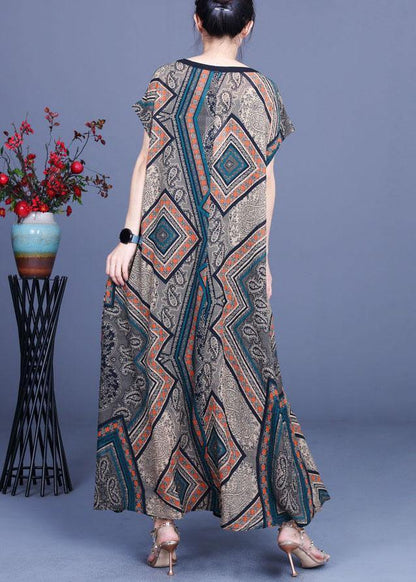 Modern Print Silk O-neck Short Sleeve Summer Mid Dress