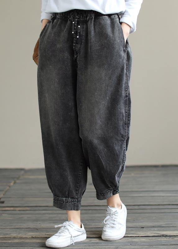 Modern Spring Wide Leg Pants Denim Gray Sewing Elastic Waist Pockets Jeans