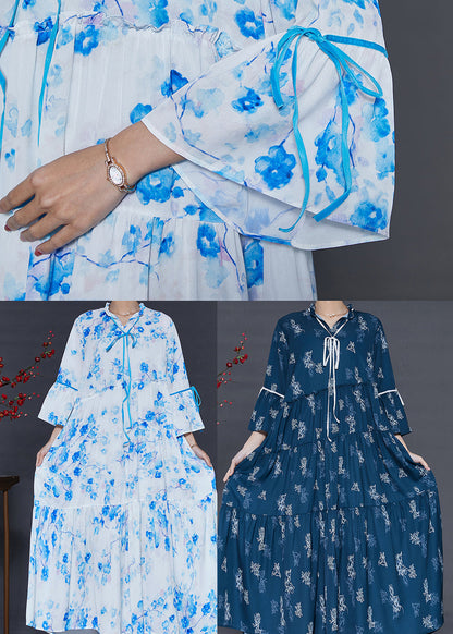 Modern White Ruffled Print Cotton Long Dresses Summer