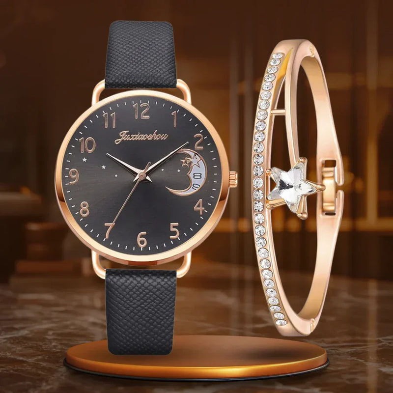 Chloe | Watch and Bracelet Set With Moon-shaped Dial