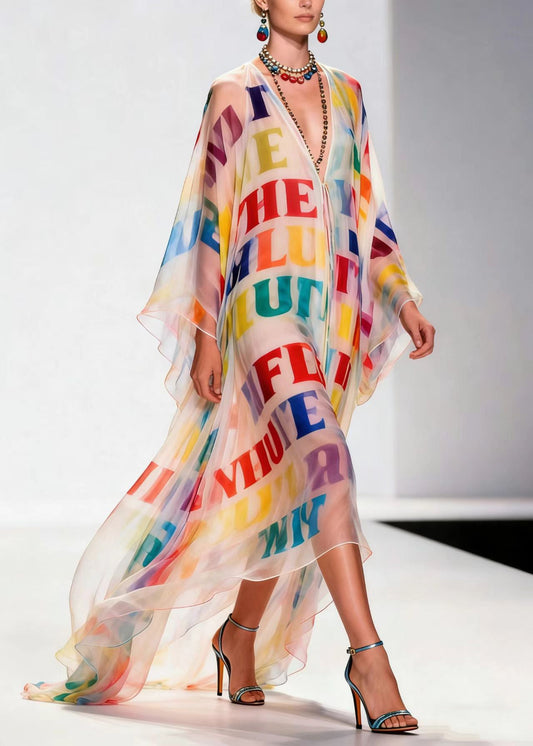 Multicolored Leopard Print Chiffon Dress Oversized Exra Large Hem Summer