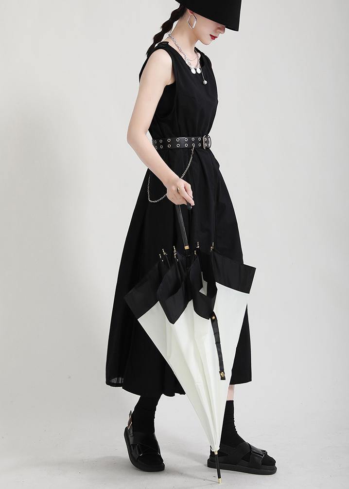 Natural Black O-neck a Line Sleeveless Summer Long Dresses