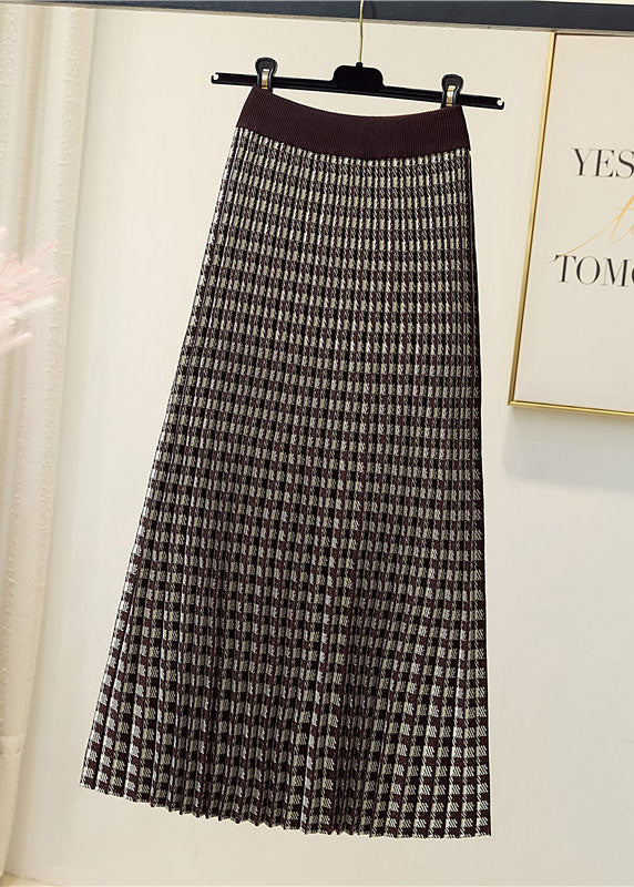Natural Black Plaid Knit Pleated Skirt Spring