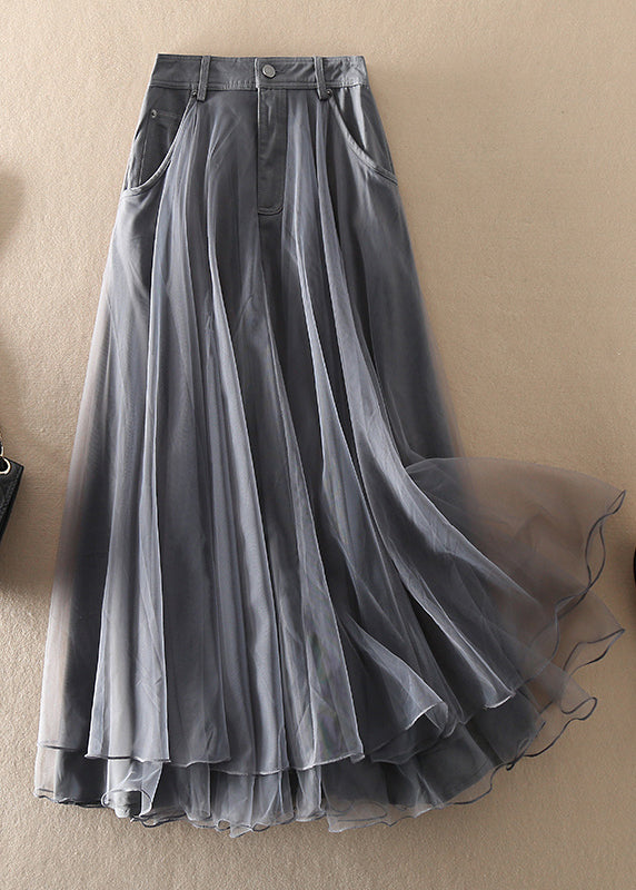 Natural Black High Waist Patchwork Tulle Skirts Spring
