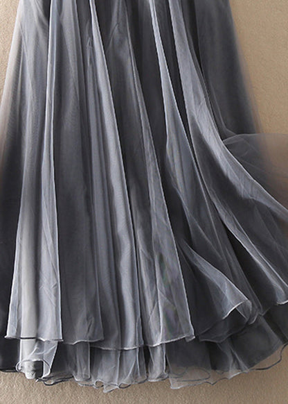 Natural Black High Waist Patchwork Tulle Skirts Spring