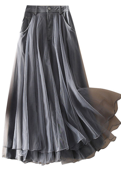 Natural Blue High Waist Patchwork Tulle Skirts Spring