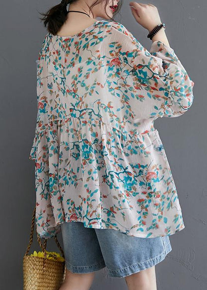 Natural Plant Flowers Prints Cotton Linen Long Shirts Gifts Low High Design Summer Tops