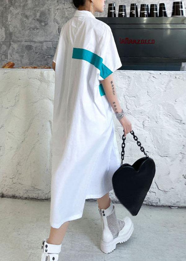 Natural White Summer Patchwork Cotton Short Sleeve Robe Dresses