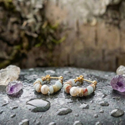 Natural Stone Beaded Pearl Earrings