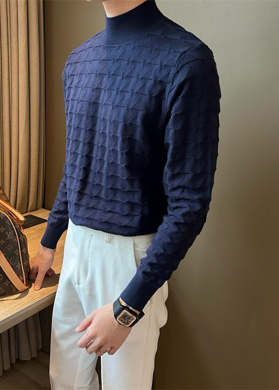 Navy Cozy Knit Sweater Tops Turtleneck