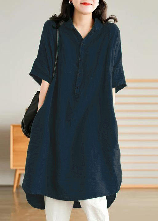 Jade Blue-snowflake Linen Linen Shirt Dress