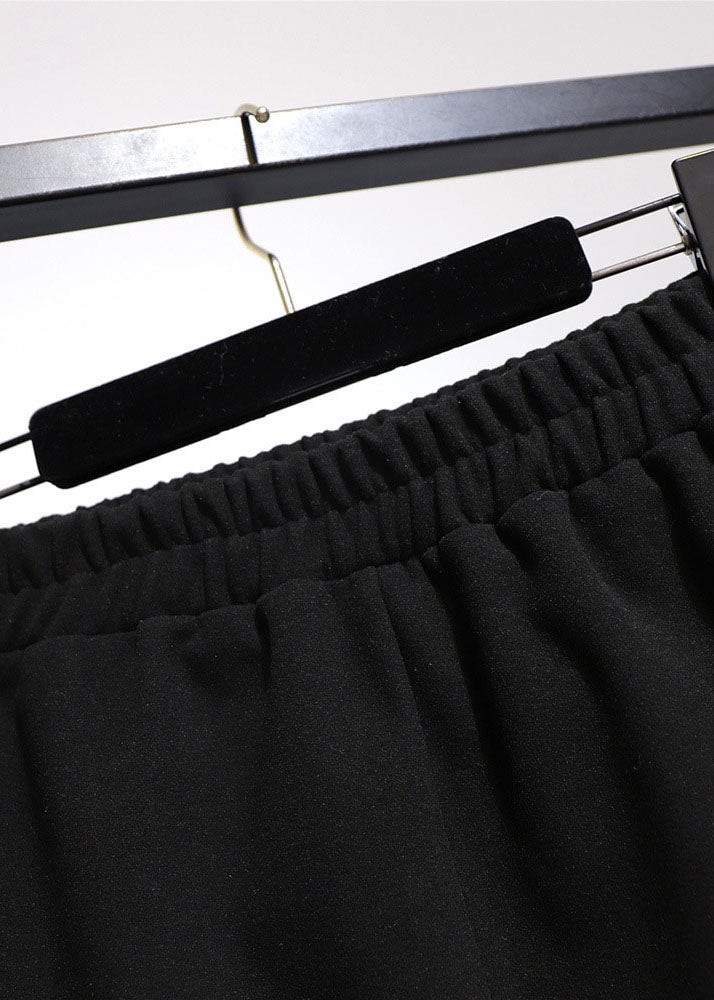 New Black High Waist Side Open Patchwork Woolen a Iine Skirts Fall