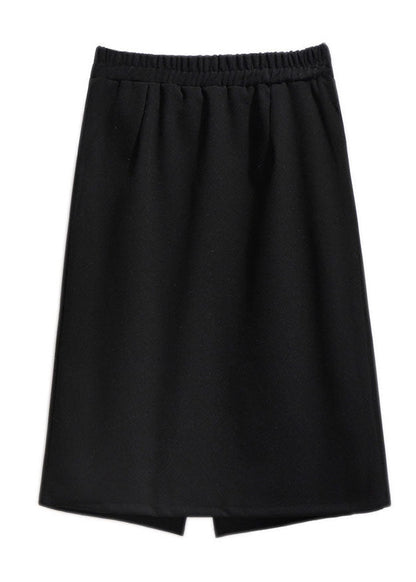 New Black High Waist Side Open Patchwork Woolen a Iine Skirts Fall