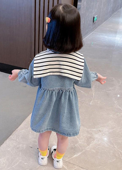 New Blue Peter Pan Collar Button Denim Dresses Fall