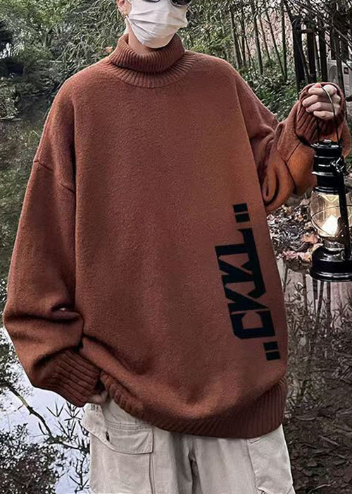 New Coffee Turtleneck Print Knit Sweaters Winter