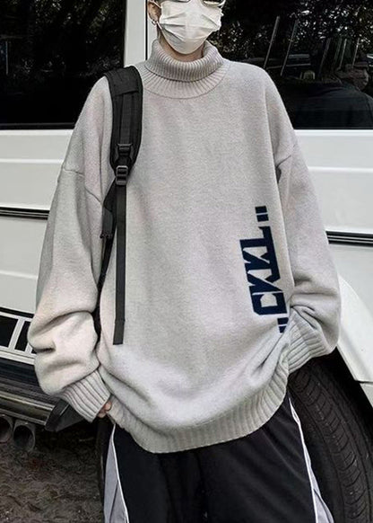 New Coffee Turtleneck Print Knit Sweaters Winter