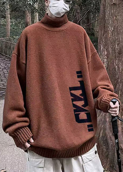 New Coffee Turtleneck Print Knit Sweaters Winter