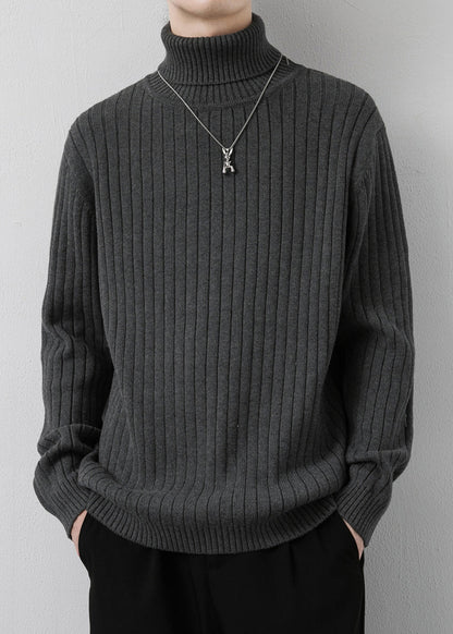 New Dark Gray Turtleneck Thick Knit Sweaters Winter
