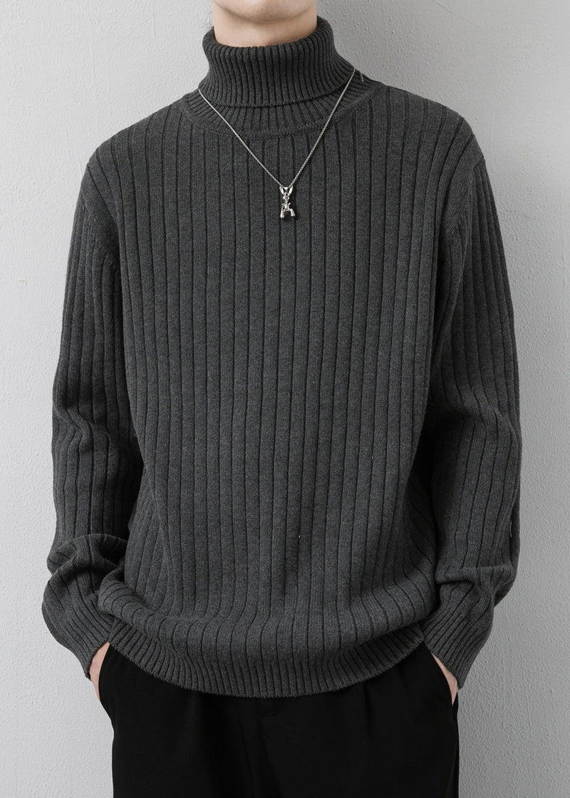 New Dark Gray Turtleneck Thick Knit Sweaters Winter