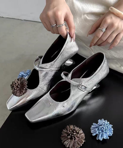 New Splicing Wedge Heels Shoes Silver Faux Leather
