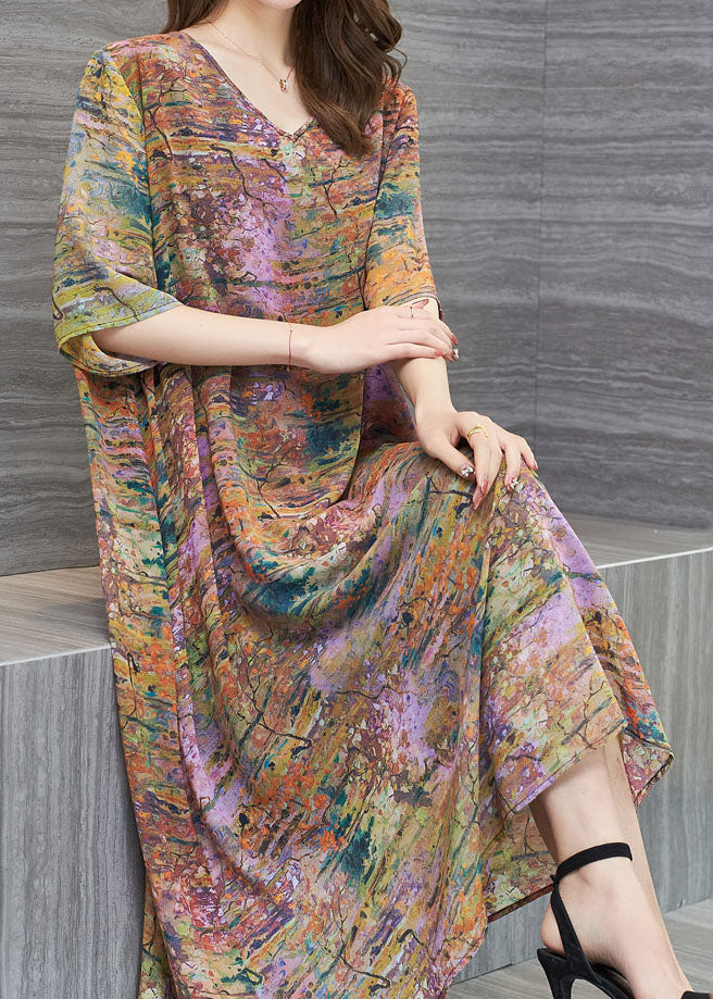 New V Neck Patchwork Chiffon Mid Dress Summer