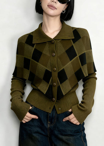 New Green Peter Pan Collar Patchwork False Two Pieces Knit Top Spring