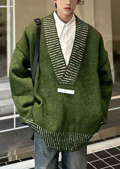 New Green V Neck Cozy Knit Sweaters Fall