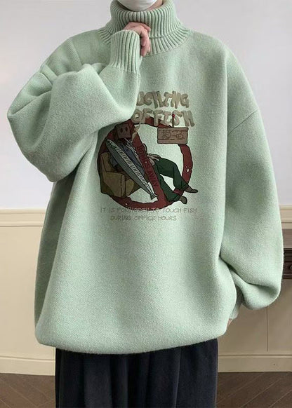 New Khaki Turtleneck Print Cozy Knit Sweaters Winter