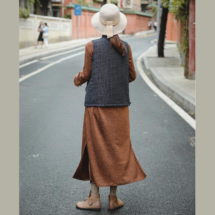 New Loose Brown Knitted Maxi Dresses Clothes