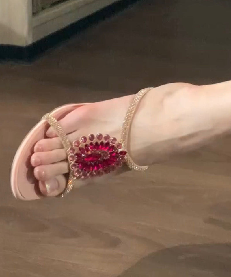 New Peep Toe Zircon Flower Pink High Heel Slippers