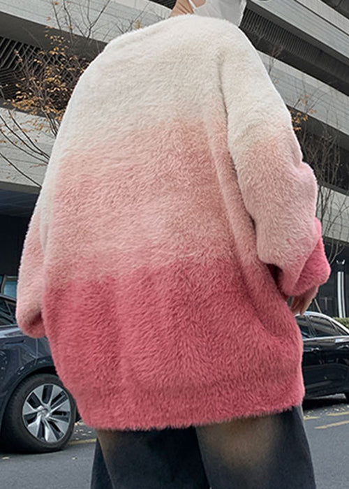 New Pink Gradient Color Thick Mink Hair Knitted Sweaters Fall