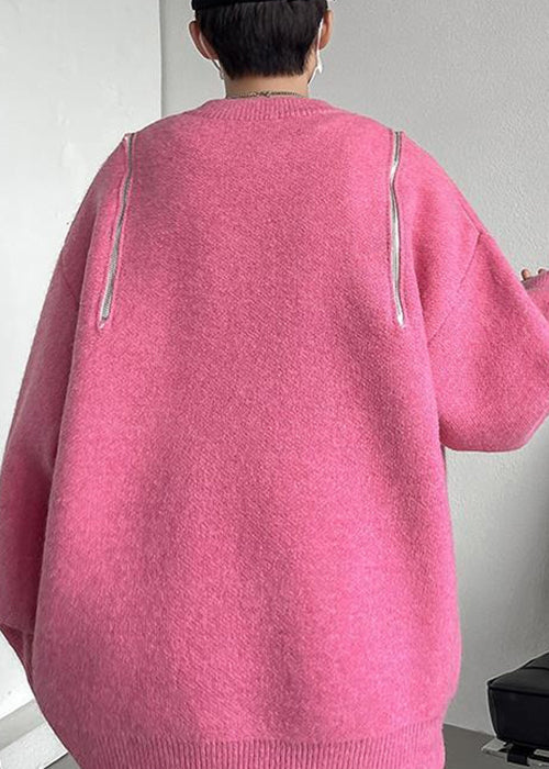 New Pink O Neck Hole Cozy Knit Sweater Fall