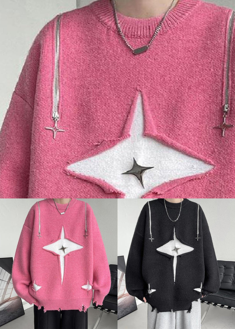 New Pink O Neck Hole Cozy Knit Sweater Fall