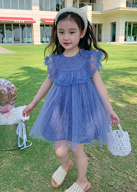 New Purple Ruffled Patchwork Tulle Kids Princess Dresses Summer