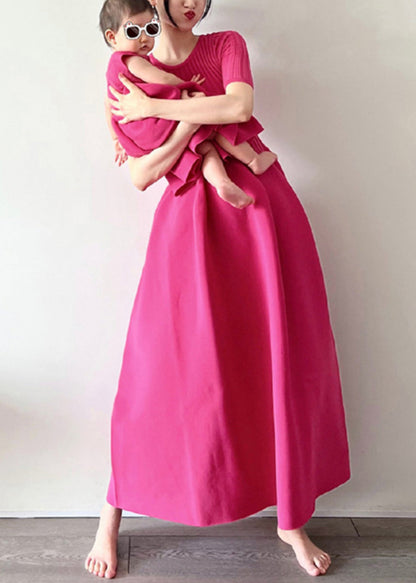 New Rose O Neck Knit Long Dresses Half Sleeve