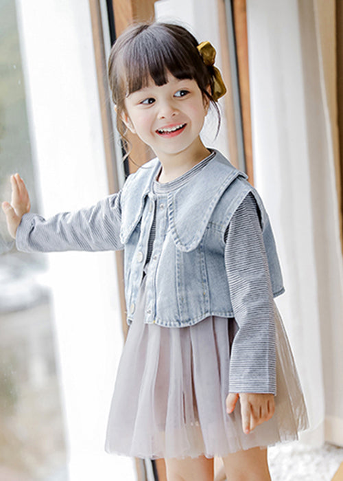 New Striped Patchwork Waistcoat and Dress Cotton Two Pieces Set Fall