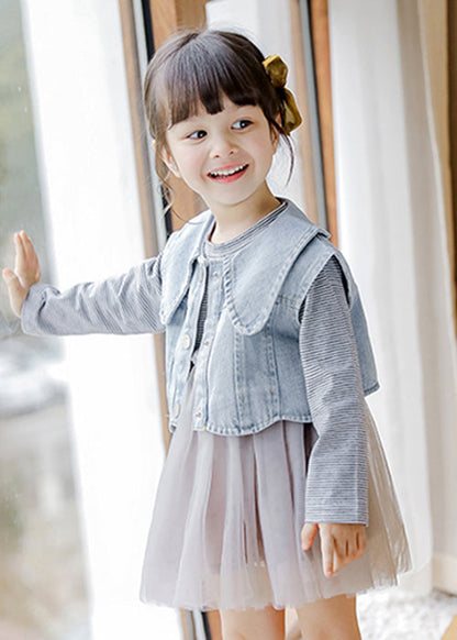 New Striped Patchwork Waistcoat and Dress Cotton Two Pieces Set Fall