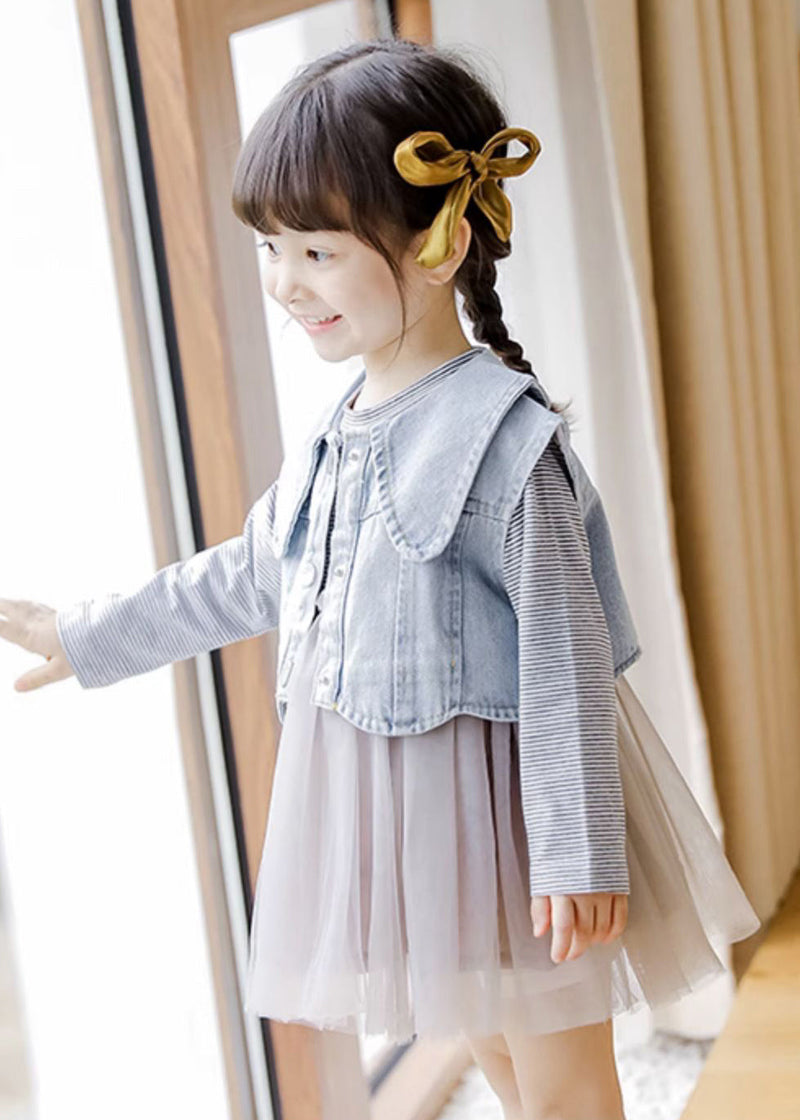 New Striped Patchwork Waistcoat and Dress Cotton Two Pieces Set Fall