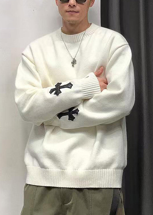 New White Cross Cozy Knit Sweaters Fall