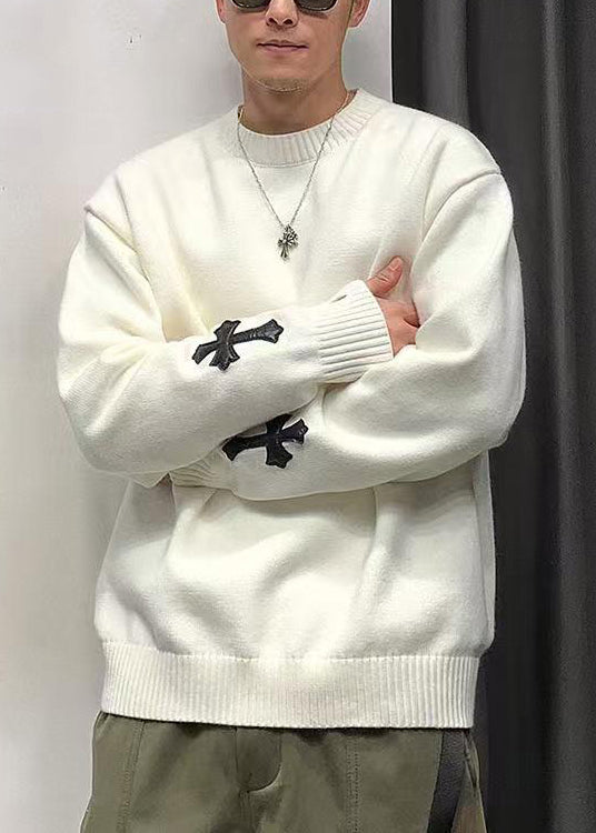 New White Cross Cozy Knit Sweaters Fall
