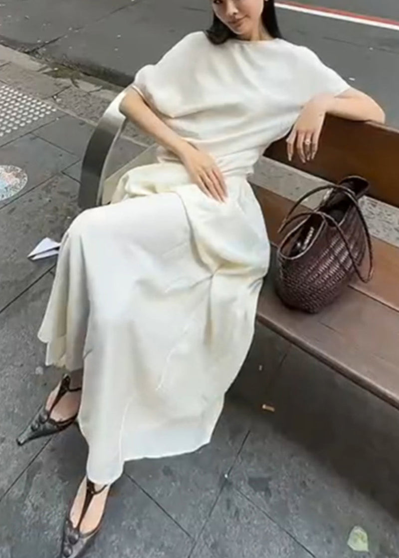 New White O Neck Tops and Skirts Cotton Two-piece Set Summer