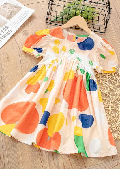 New Yellow O Neck Print Patchwork Cotton Baby Dresses Summer