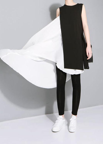 New Asymmetrical Design Personality Stitching Two Piece Dress