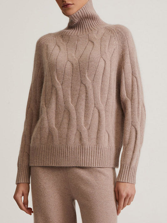CD | Pulover elegant cu guler înalt din tricot cu cablu