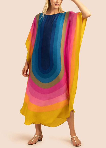 Novelty Blue O-neck Print Cozy Long Beach Dress Summer