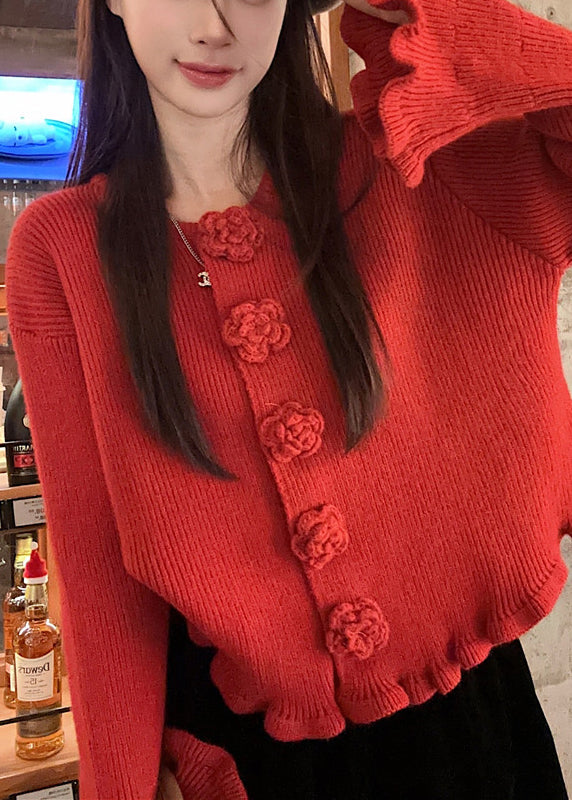 Novelty Red O Neck Knit Sweaters Fall